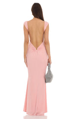 Open Back Maxi Dress in Pink