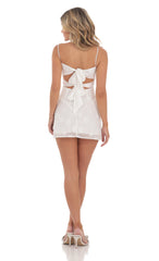 Chiffon Floral Front Twist Dress in White