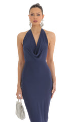Cowl Neck Midi Dress in Blue