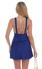Satin Plunge Neck Dress in Blue