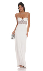 Shimmer Lace Cutout Maxi Dress in White