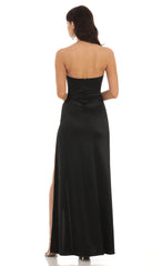 Jayella Flower Strapless Maxi Dress in Black