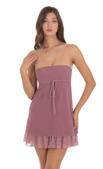 Shimmer Ruffle Strapless Dress in Mauve