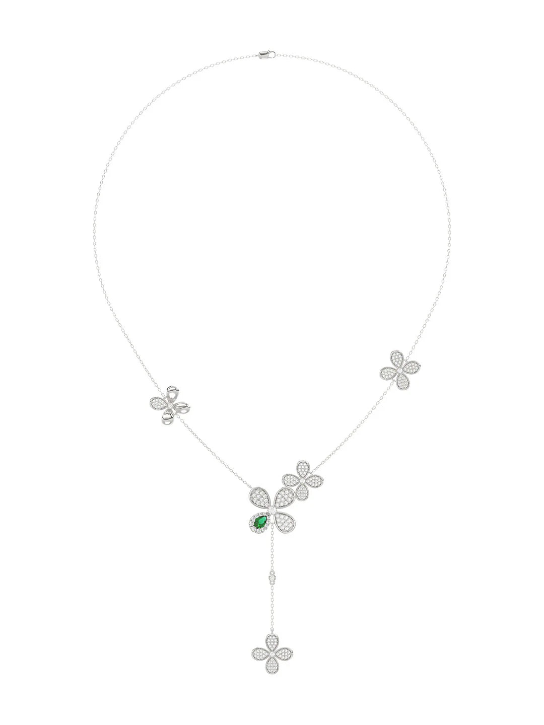 Floral White Gold Y Necklace