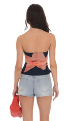 Mesh Floral Ruched Tube Top in Navy