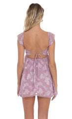 Embroidered Trim Floral Babydoll Dress in Lilac