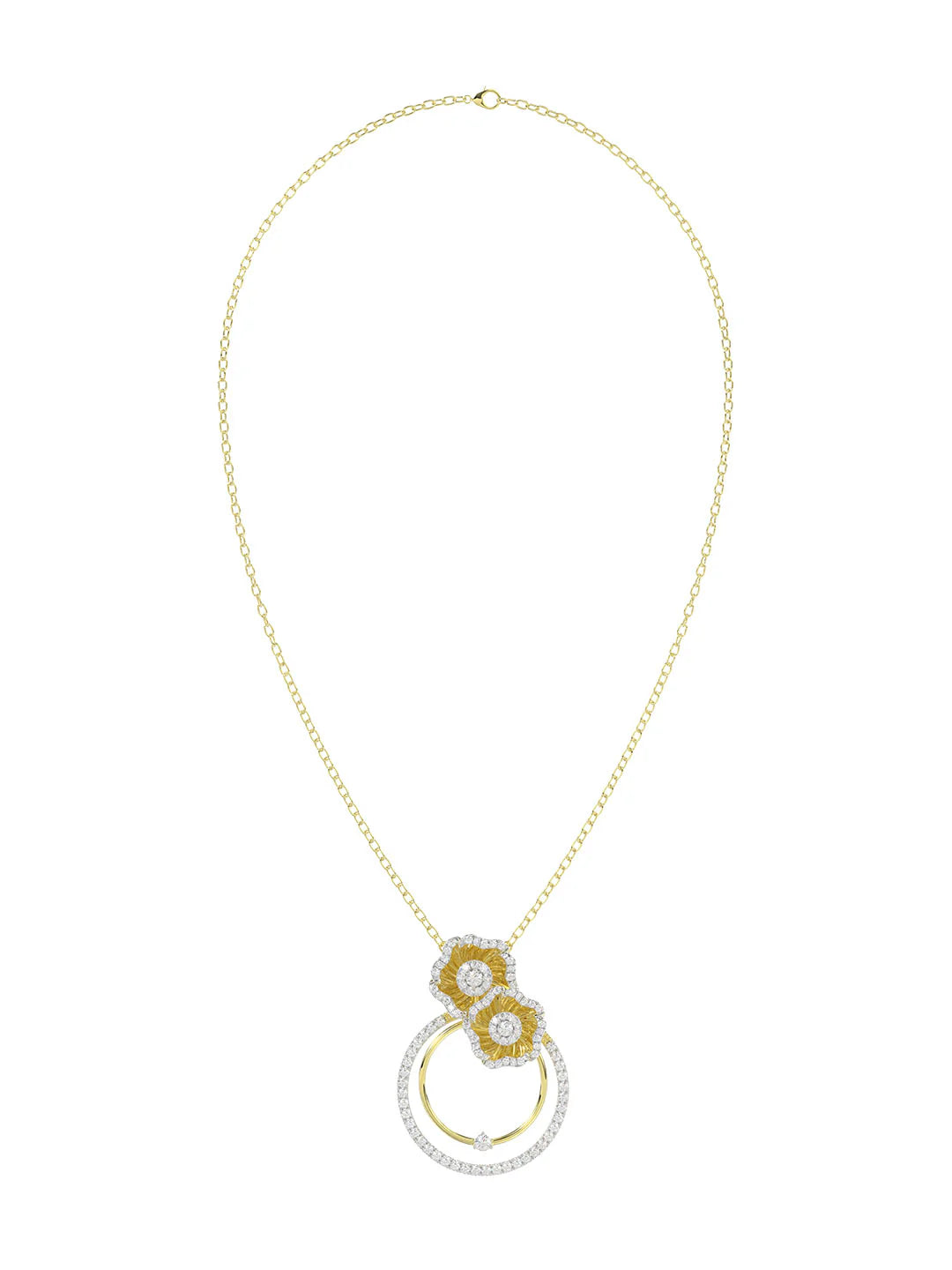 Halo Flower Yellow Gold Pendant Necklace