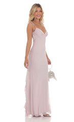 Mesh Open Back Maxi Dress in Lilac