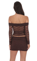 Off Shoulder Ruched Top in Brown