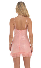 Iridescent Sequin Slip Dress in Coral