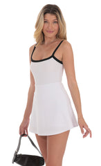 Black Trim A-line Romper in White