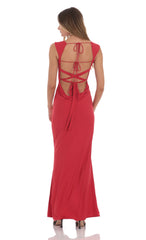 Strappy Cowl Neck Maxi Dress in Red