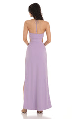 Rhinestone Cutout Maxi Dress in Purple