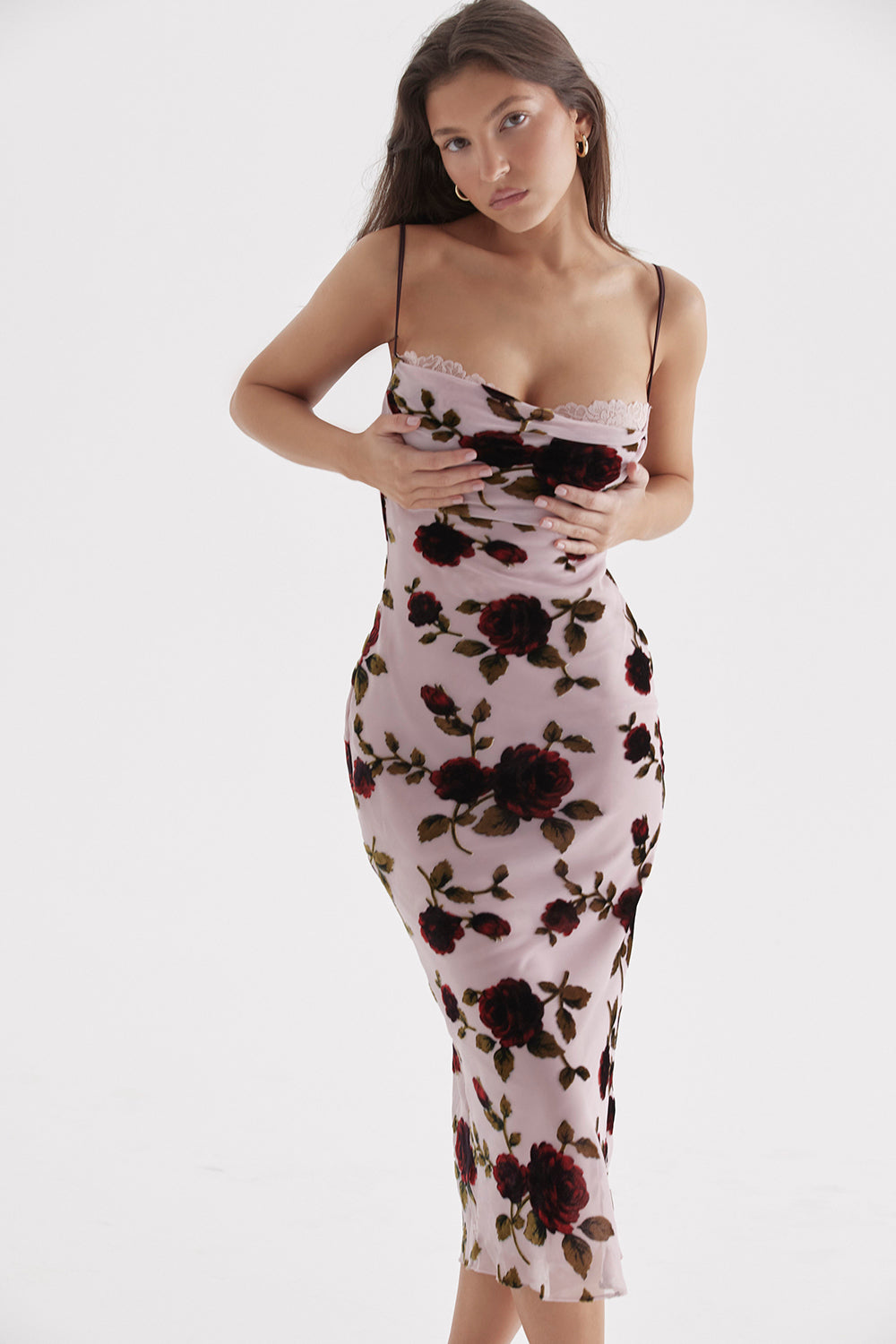 pink devore midi dress