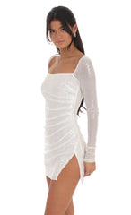 Sequin Long Sleeve Bodycon Dress in White