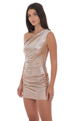 Metallic One Shoulder Dress in Copper