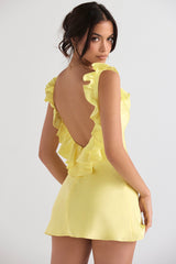 buttercup satin ruffle mini dress