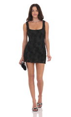 Textured Floral Bodycon Dress in Black