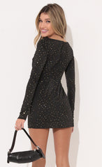 Boat Neck Dress in Black Shimmer