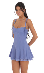 Chevron Double Bows Ruffle Dress in Periwinkle