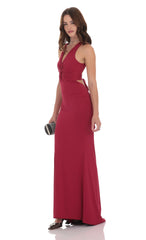 Twist V-Neck Maxi Dress in Wine