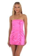 Double Ruffle Strapless Dress in Hot Pink