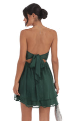 Shimmer Cutout Babydoll Dress in Hunter Green
