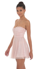 Glitter Strapless A-Line Dress in Pink