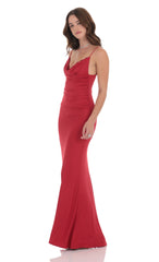 Cowl Neck Mermaid Maxi Dress in Red