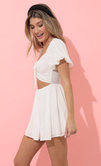 Shimmer Striped Cutout Dress in White