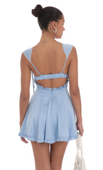 Satin Cap Sleeve Dress in Blue