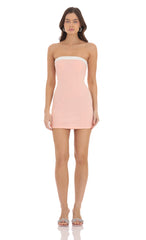 White Trim Strapless Dress in Pink