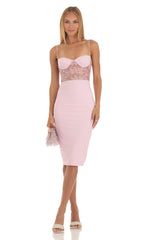 Cutout Lace Midi Dress in Pink