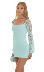 Floral Crochet Long Sleeve Dress in Blue