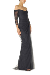 Off The Shoulder Draped Tulle Gown