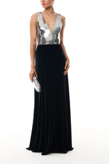 Sequin Velvet V-Neck Gown