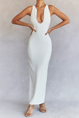 ivory plunge maxi dress