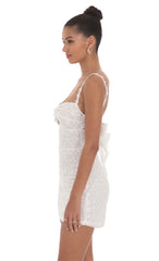 Mesh Floral Front Twist Bodycon Dress in Cream