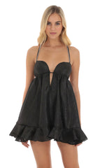 Rhinestone Babydoll Dress in Black