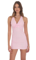 Rhinestone TwistV-Neck Dress in Pink