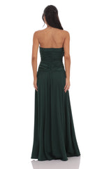 Strapless Drop Waist Maxi Dress in Green