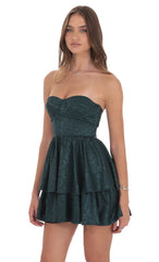 Jacquard Corset A-line Dress in Green
