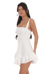 Floral Jacquard Ruffle A-line Dress in White