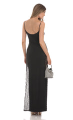 Lace Side Cutout Maxi Dress in Black