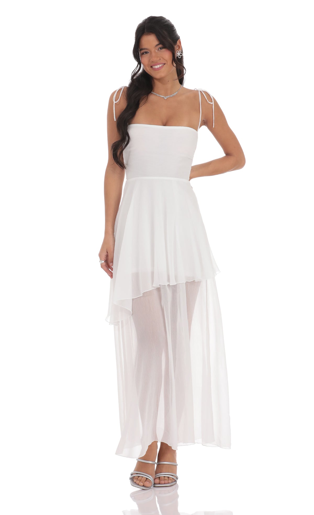 Flow Shimmer A-line Maxi Dress in White
