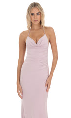 Halter Open Back Butterfly Maxi Dress in Lilac