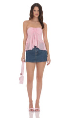 Chiffon Strapless Ruffle Top in Pink