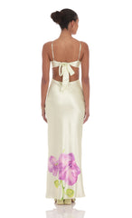 Satin Front Tie Floral Maxi Dress in Pastel Green