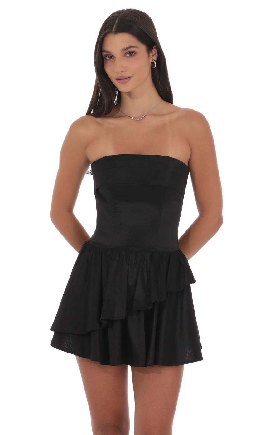 Asymmetrical Ruffle Corset Dress in Black