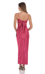 Satin Back Tie Maxi Dress in Magenta